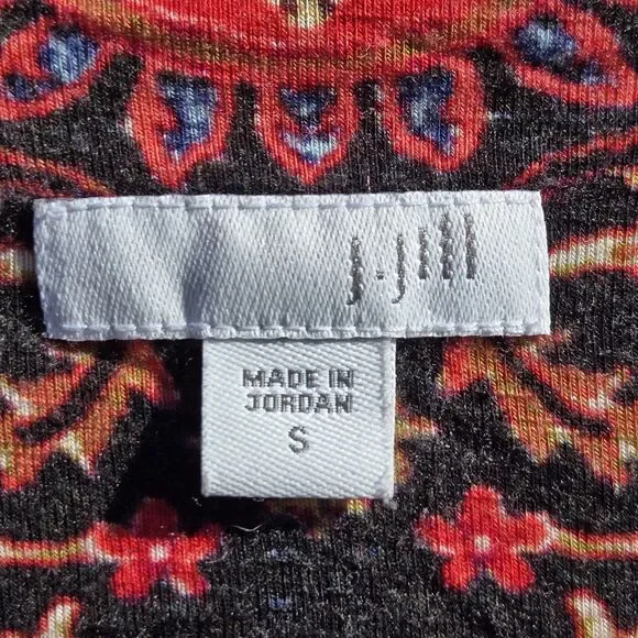 J Jill Red Black Floral Dress Women Small Long Sleeve Knee Length Soft Knit - Picture 5 of 8